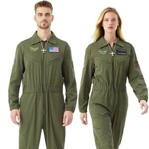 Halloween Costume Pilot Air Force Flight Outfit Jumpsuit Men Women - Small